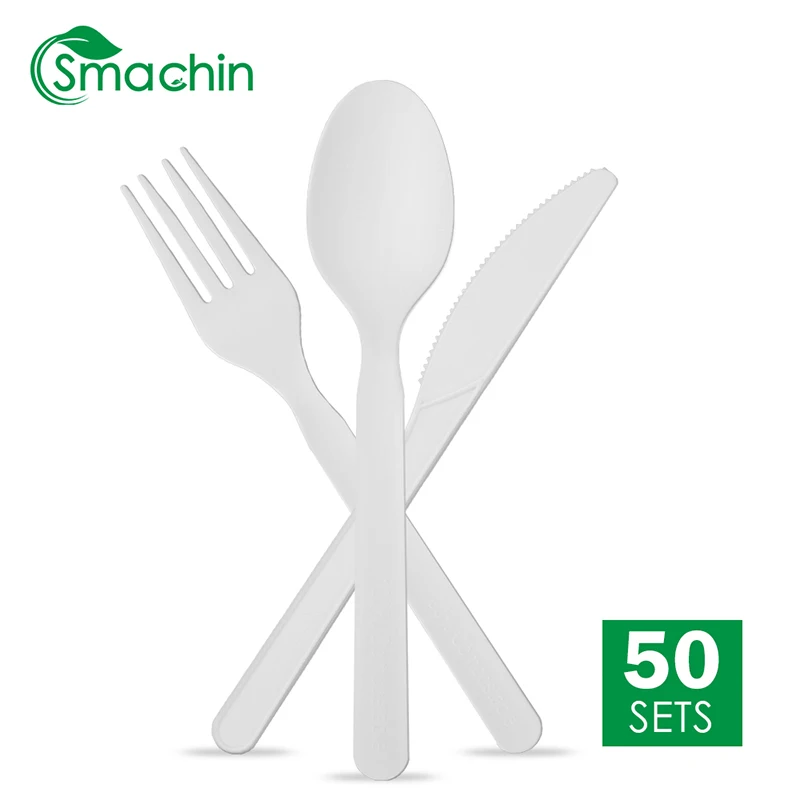 

Smachin 150pcs/Set CPLA Disposable Spoon Fork Knife Party Tableware Degradable Spoons Compostable Forks Cutlery For Birthday