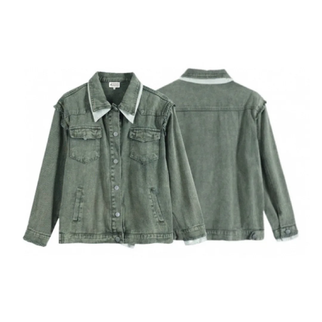 

margiela new denim jacket heavy duty washed old craft lapel splicing vintage fake two pieces oversized denim jacket unisex