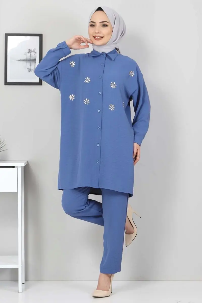 

Двойной костюм синий хиджаб женские Туника брюки