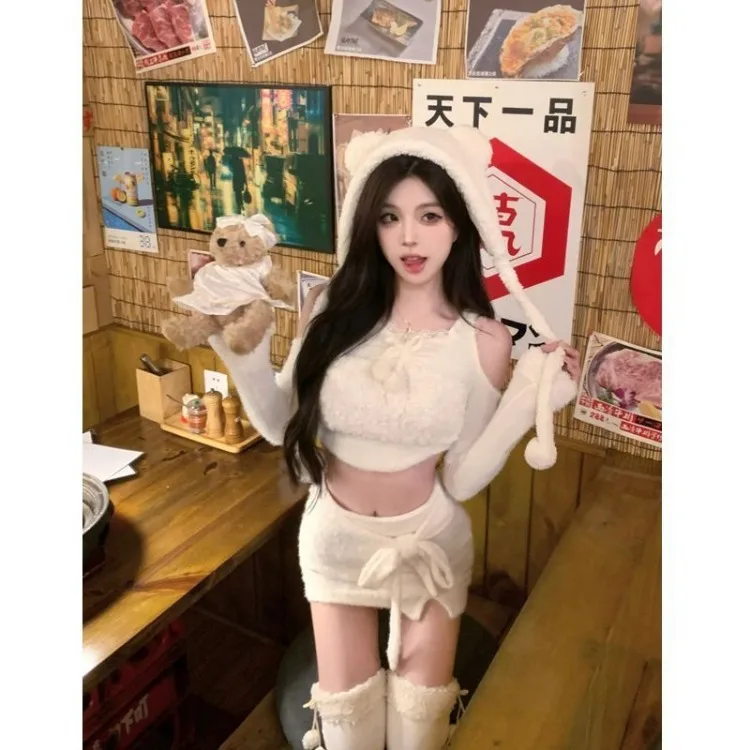 Женский комплект из трех предметов Топ с длинным рукавом и бантом овечьей шерсти