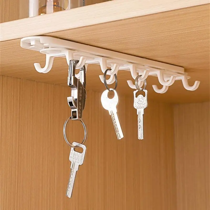 

Space-saving Multi-function 10 Hooks Traceless Nail Free Wardrobe Row Hook Cap Key Inverted Hanger Home Organizers Accessory