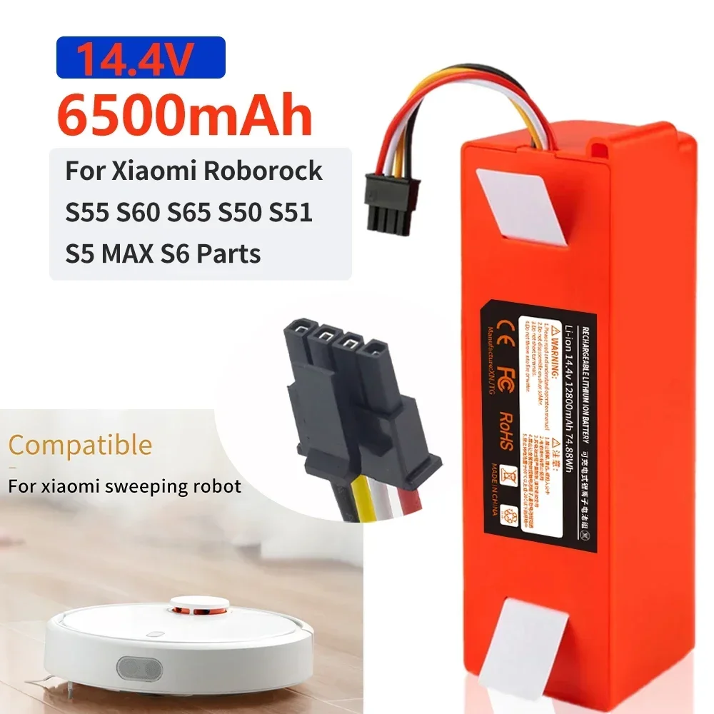 Фото XM-S50 14,4 V 12800mAh Xiaomi Роботизированный вакуумный сменный аккумулятор 18650 батарея для Xiaomi Roborock S55 S60 S65 S50 S51 S5 MAX S6 №1