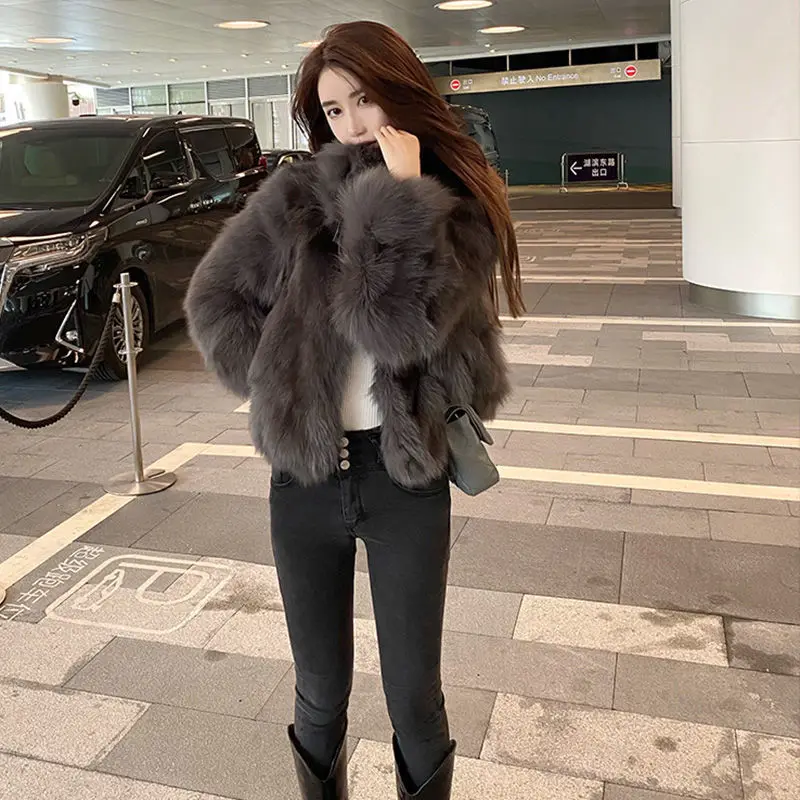 

2022 Winter New Fashion Women Faux Fur Coats Female Solid Elegant Fluffy Thick Warm Artificial Fox Fur Jackets Outerwear E690
