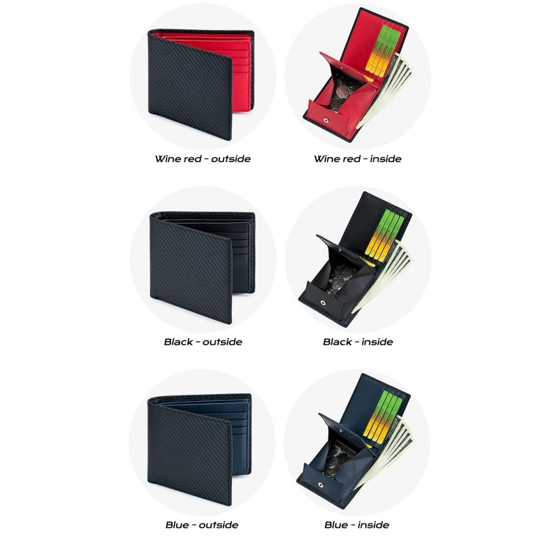 

Мужской короткий кошелек из углеродного волокна, винтажный деловой бумажник из искусственной кожи с двойным карманом для мелочи и кредитных карт, 2023