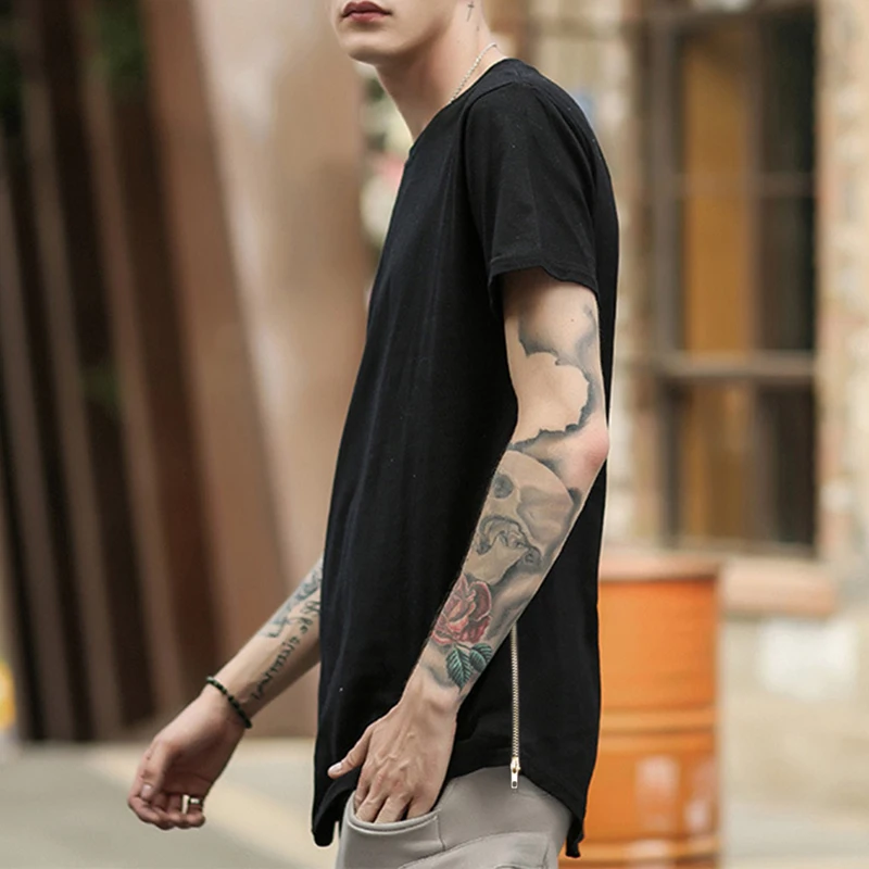 

Hip Hop Fashion Tshirt Male High Street T-Shirt Men Solid Color Short Sleeve Tops Tee O-neck Swag Hem T shirt Man Hipster Cloth