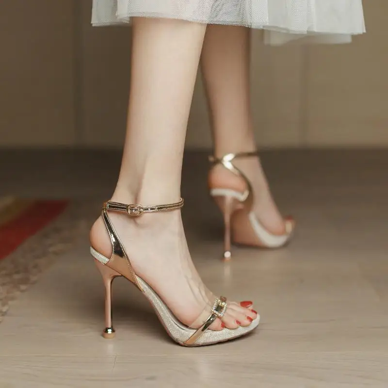 

New High Heels Ladies8cmStiletto Heel High Heel Sandals Female Summer New Waterproof Platform Transparent Open Toe Ankle-Strap H