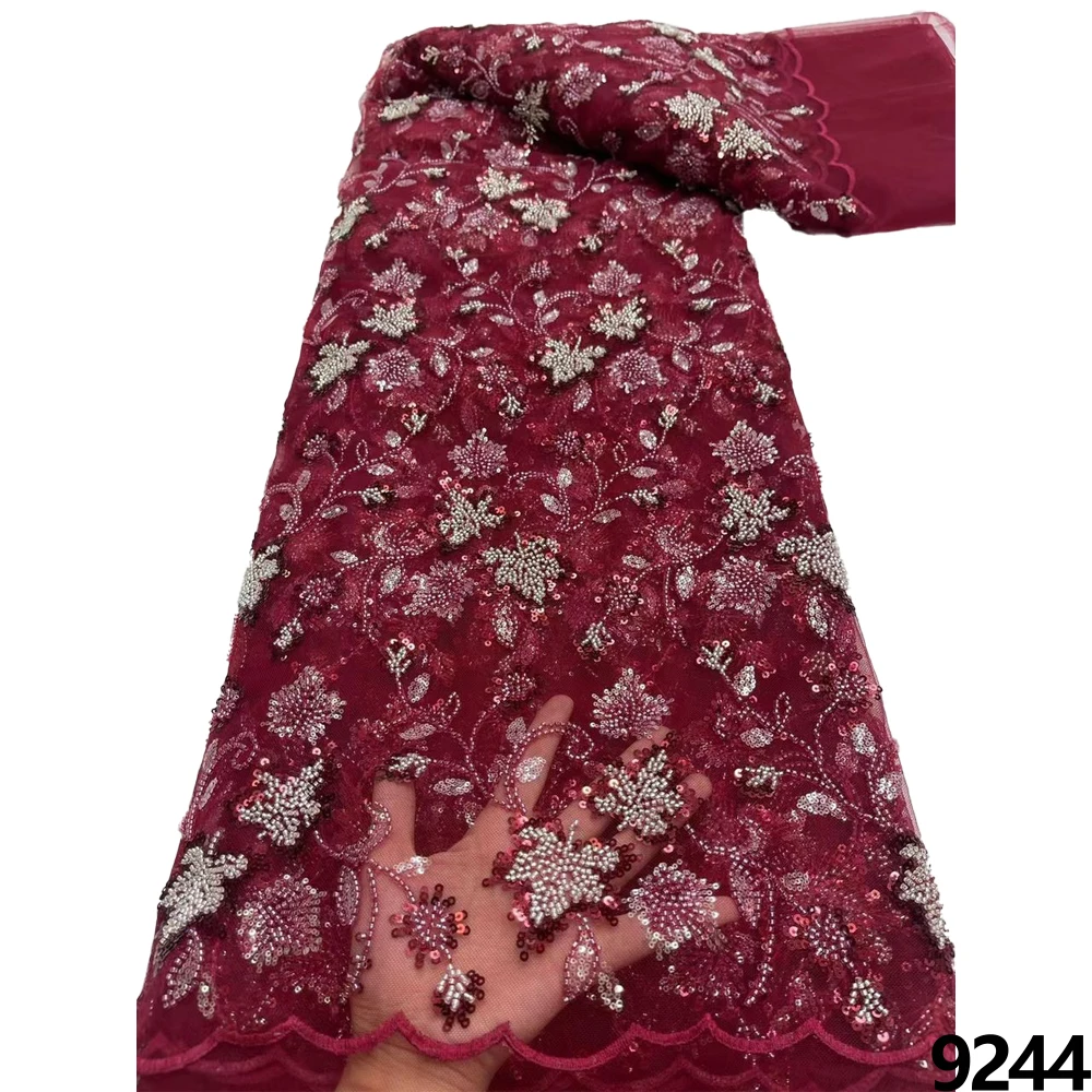 

5 ярдов Делюкс 2024 кружевная ткань ручной работы Тяжелая вышивка блестками модная французская фотосвадебная ткань