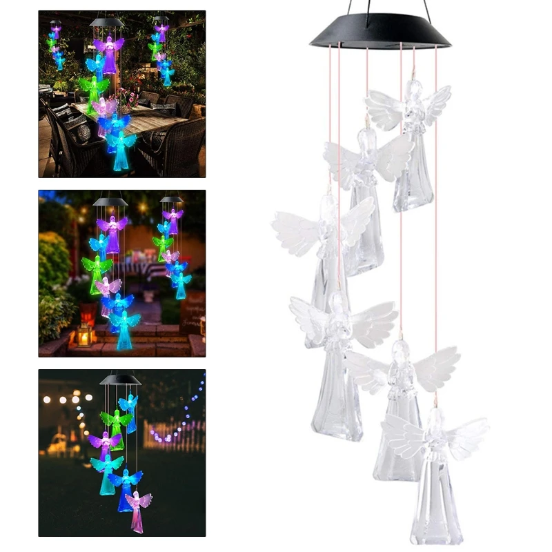 

Колокольчик ветряной настенный на солнечной батарее, цветной светящийся в ночное время, украшение для улицы, сада, гостиной, двора