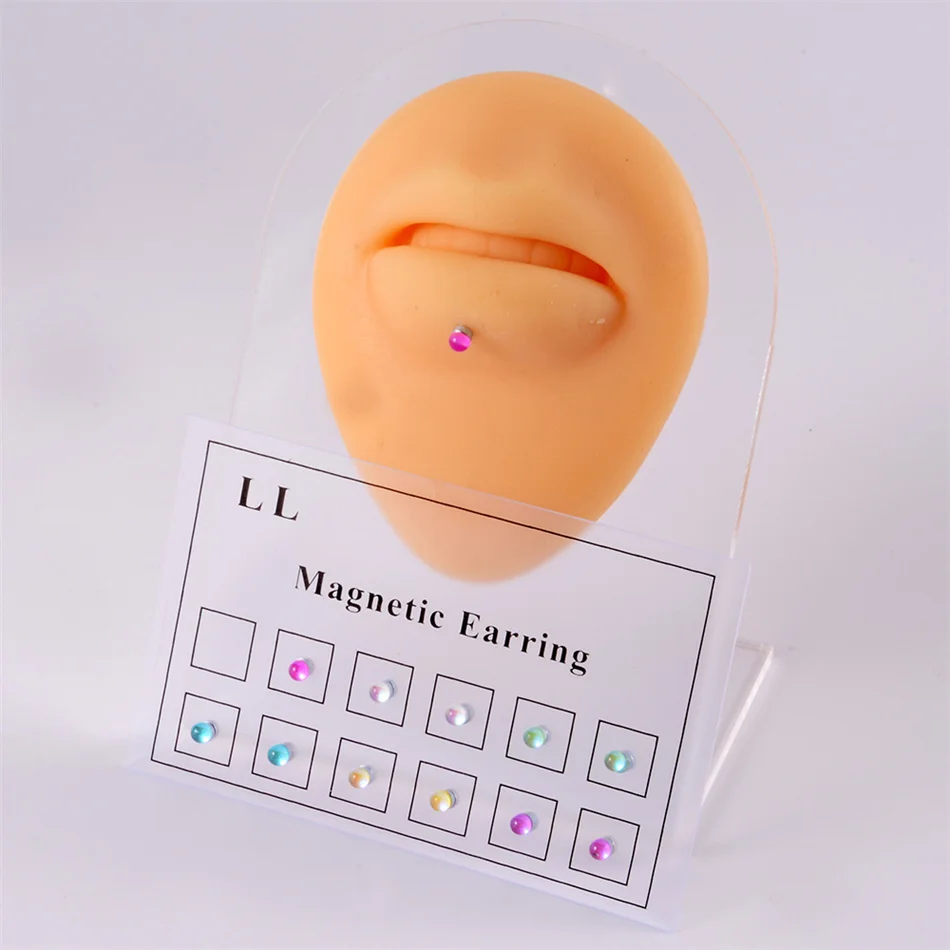 Серьги-гвоздики из нержавеющей стали с магнитным шариком 3 мм 6 пар цветов |