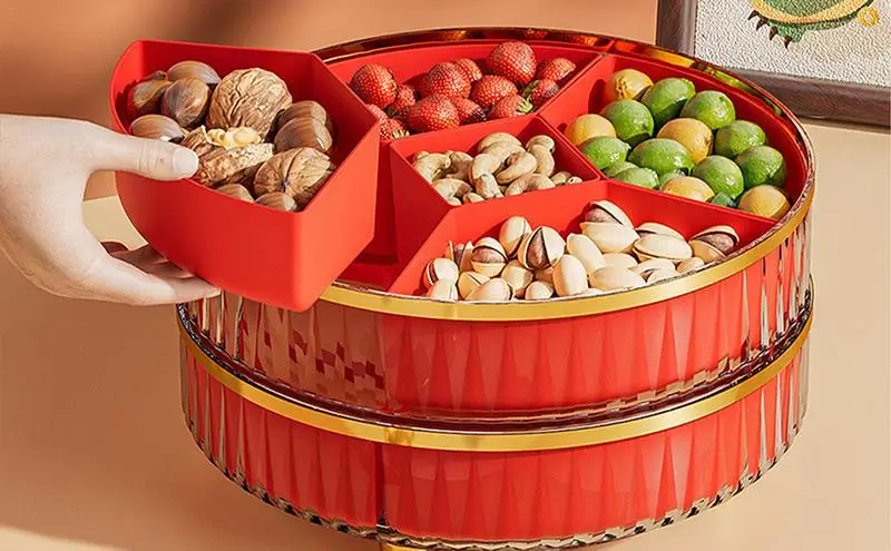 

360 Rotation Snack Tray Entertaining Divided Serving Fruit Tray Spinning Snack Tray Multifunctional Round Appetizer Platter for