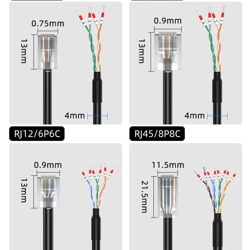 Фото Кабельный коннектор RJ11/RJ12/RJ45/RJ48/RJ50 с нумерованными трубками, 6P6C, 8P8C, 10P10C, RJ45 на 232, одинарный коннектор №2