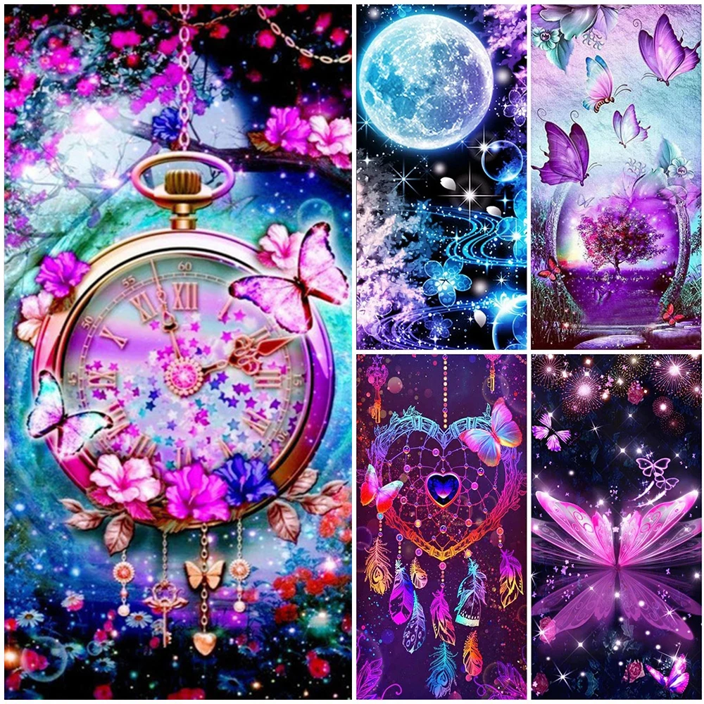 

5D Full Round Diamond Painting Butterfly Diamond Embroidery Scenery Mosaic Flower Rhinestones DIY Wall Art Porch Decoration Gift