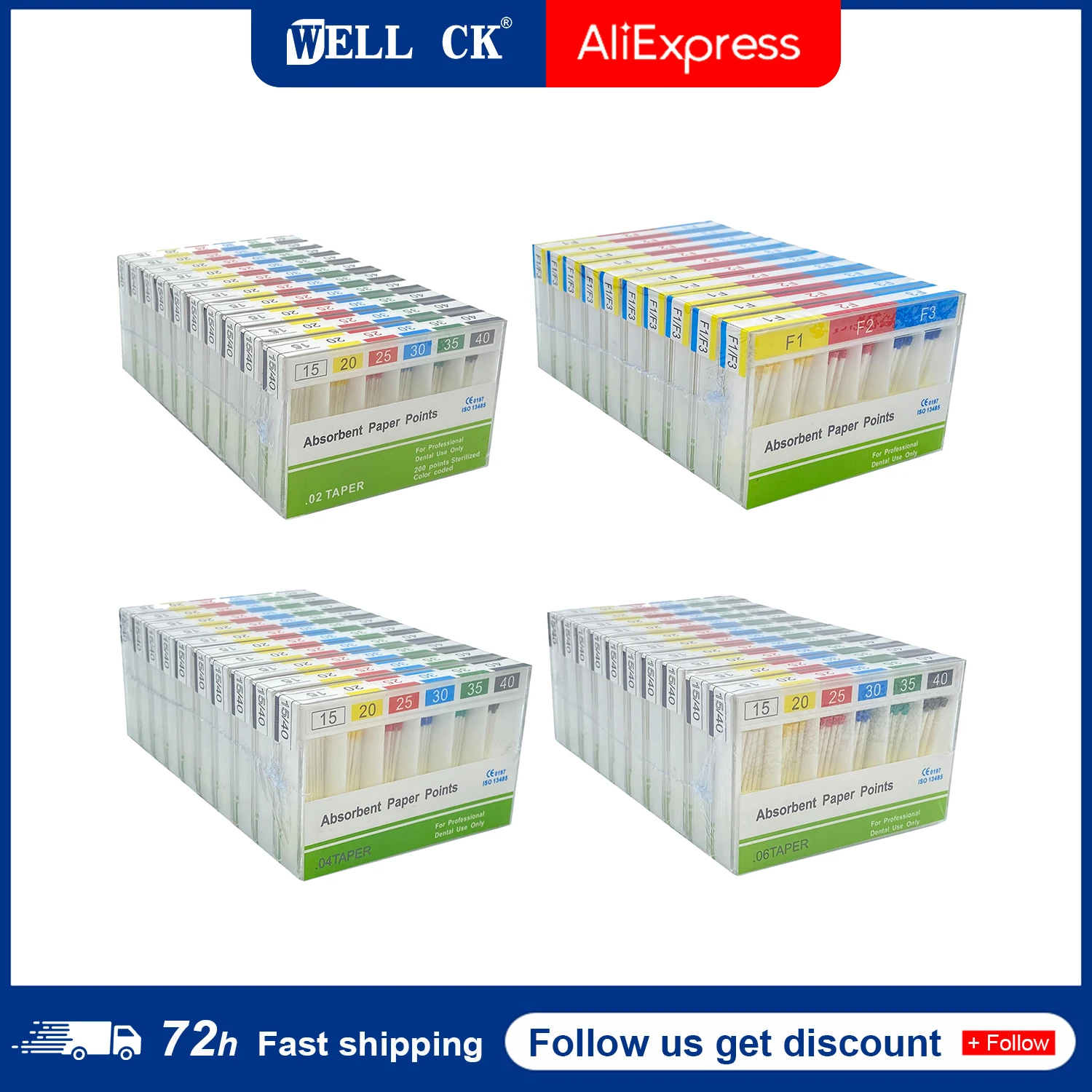 10 Boxes Dental Absorbent Paper Points Root Cancel Endodontics Cotton Fiber Tips Dental Matirial Taper 02 04 06 15-40# F1-F3#