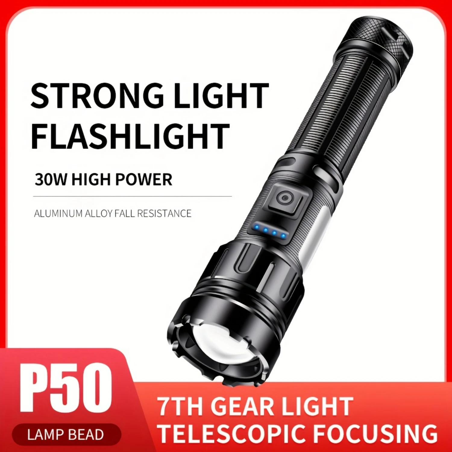 Multifunctional Outdoor Lighting Powerhouse Powerful Telescopic Zoom Type-c Charging Flashlight with Strong Light and COB Side