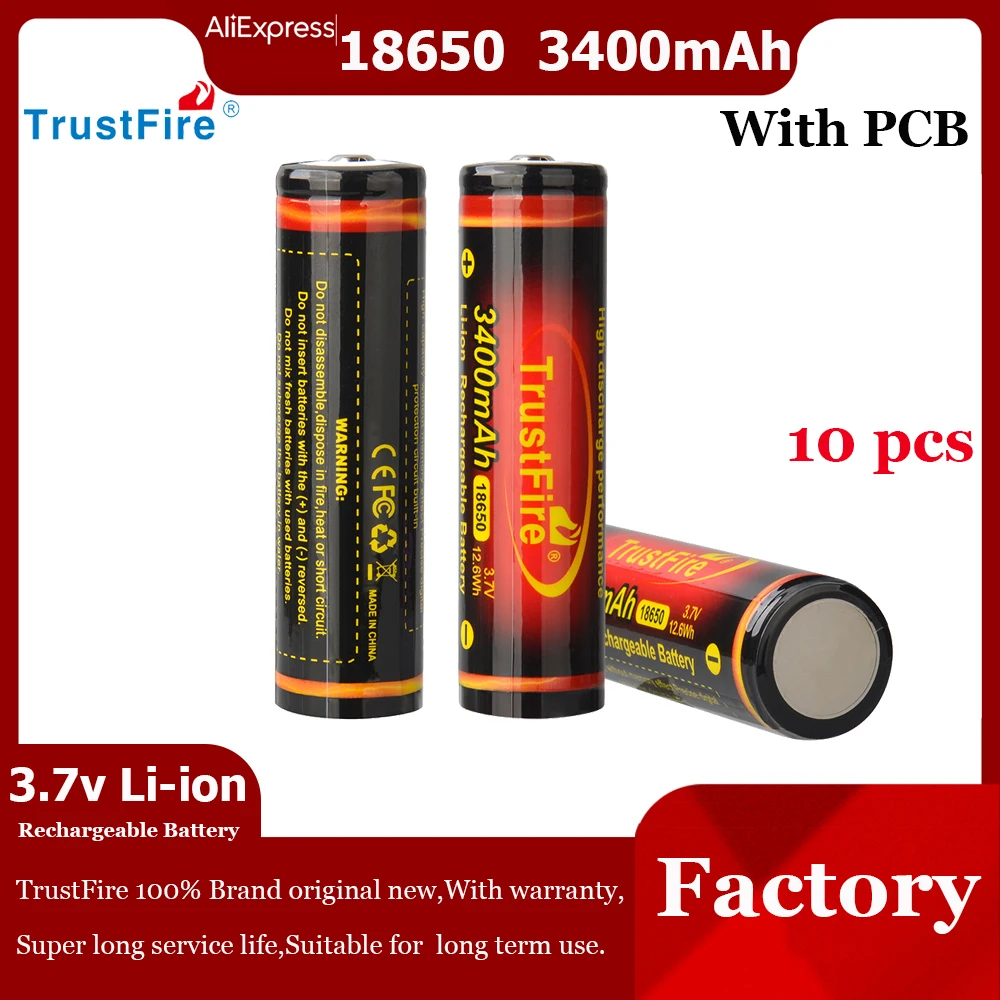 100% TrustFire 18650 3400Mah Lithium Battery 3.7V Rechargeable Li Ion Cells for Electric Toy Bicycle Light Headlight Flashlight - купить по