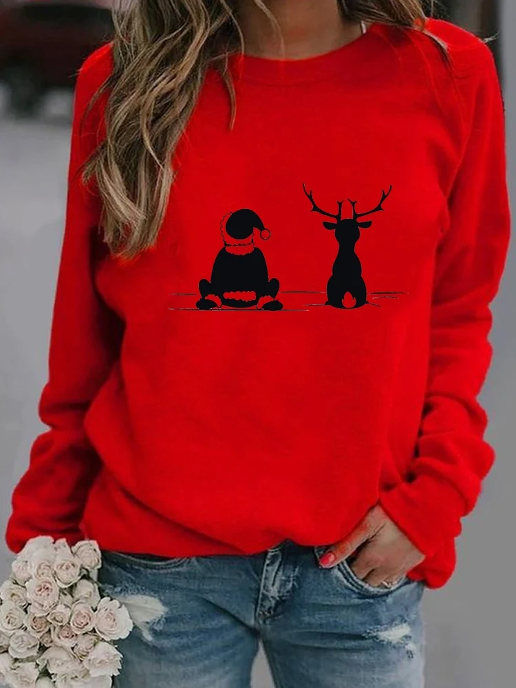 

Merry Christmas Festival Pullovers Fashion Women Casual Santa Clause Cartoon Female Hoodies Print Woman Graphic Sweatshirts