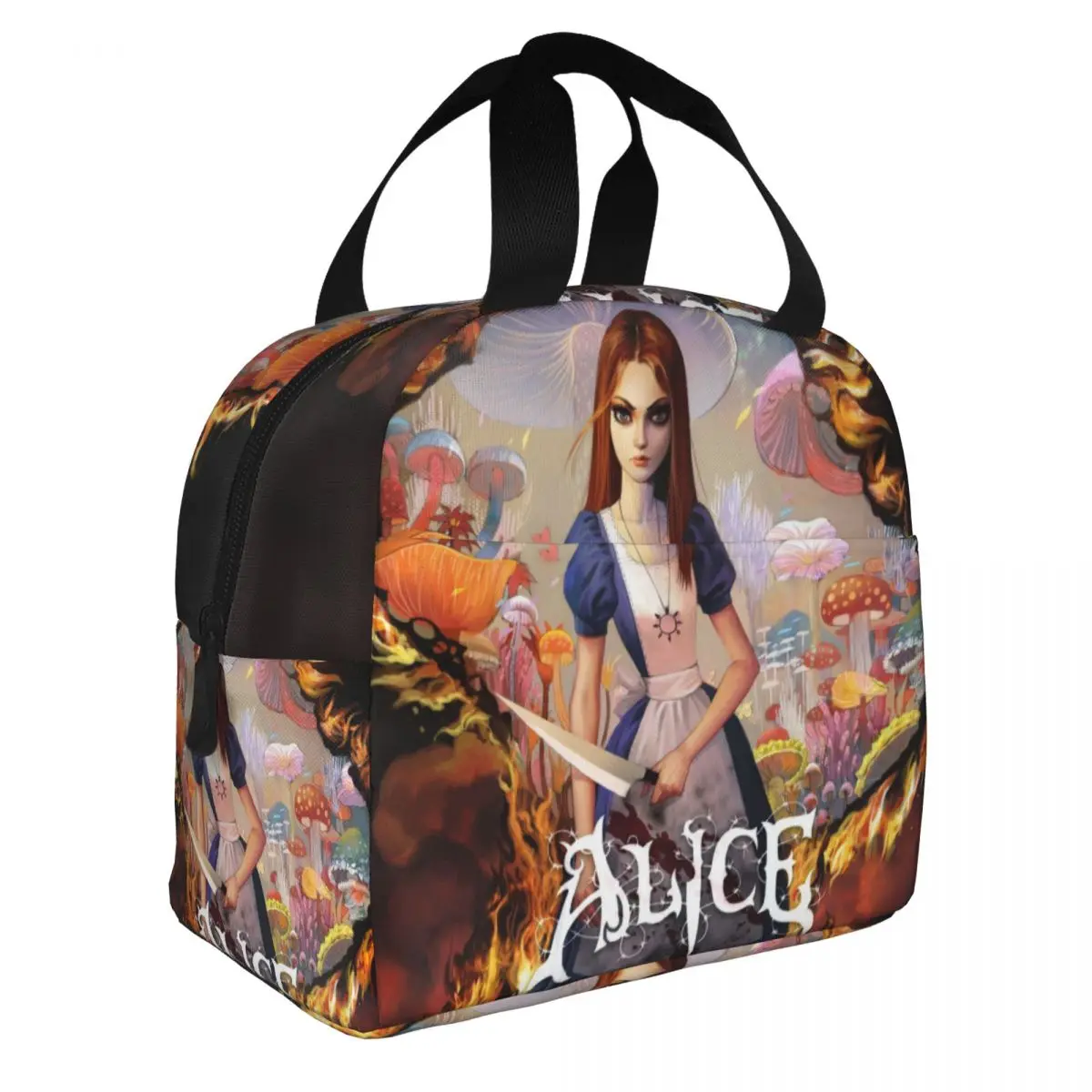 Alice Madness Returns Lunch Bento Bags Portable Aluminum Foil thickened Thermal Cloth Lunch Bag for Women Men Boy