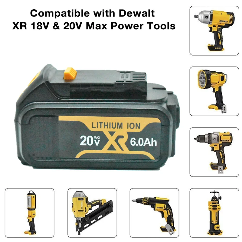 

20V and 6.0ah backup batteries for DeWalt XR max, 18V power tools, dcb206, dcb200, dcb203, dcb205, dcb204