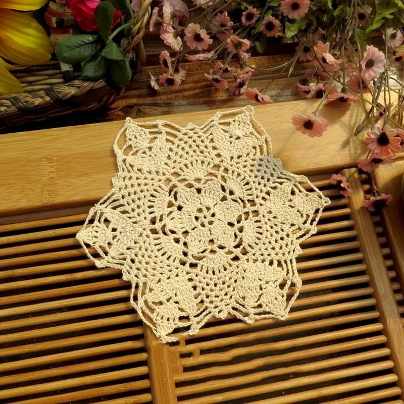 

NEW round handmade flower placemat crochet cotton cup coaster Christmas table place mat cloth coffee tea doily wedding Party pad