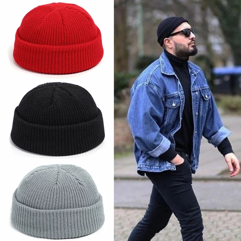 

Fasion ip op Beanie Knitted at Men Skullcap Women Winter Warm Brimless Bay Melon Cap Cuff Docker Fiserman Beanies ats