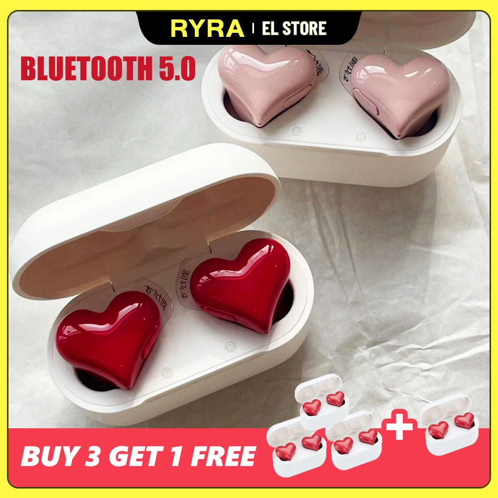 

Новинка 2023, милая беспроводная Bluetooth гарнитура с сердечками RYRA, гарнитура в форме сердца для девочек, Подарочная гарнитура в форме сердца