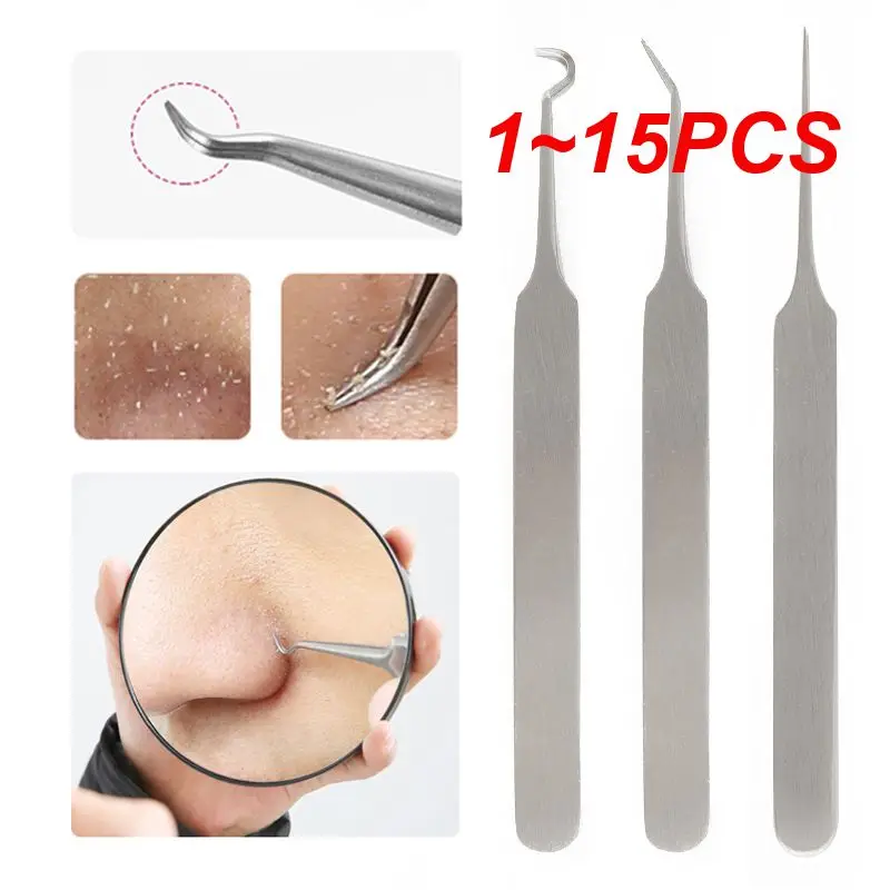 

1~15PCS Stainless Steel Blackhead Acne Comedone Blemish Extractor Needle Tweezer Pimple Remover Tool 3 Designs Face Care TSLM1