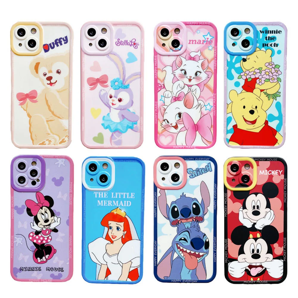 

Милый чехол для телефона с героями Диснея, Микки Маусом для iPhone 11 12 13 Pro Max 7 8 Plus Xr Xs, Мари, кошка, Винни, Ститч, лотсо, чехлы-обложки
