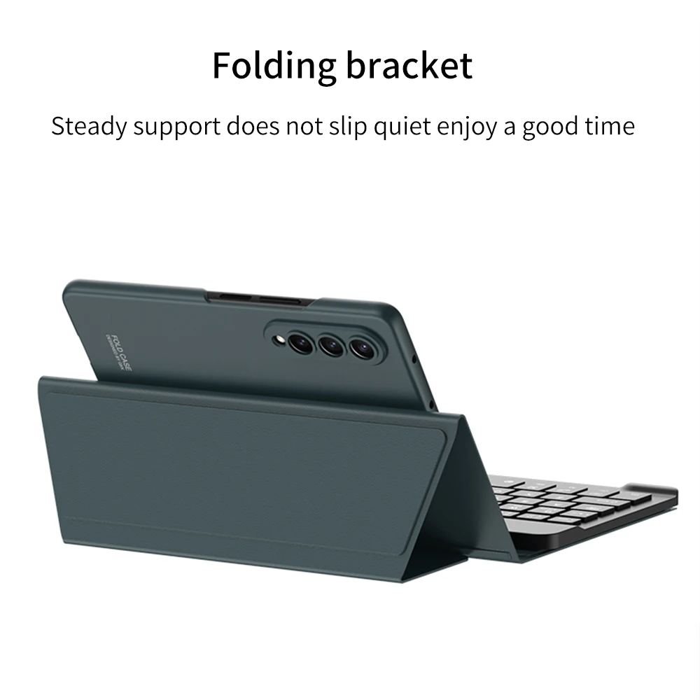 For Samsung Galaxy Z Fold 3 Fold3 5G Keyborad Holster Folding Stand Pen Slot Leather Keyboard Cover With Wireless Keyboard