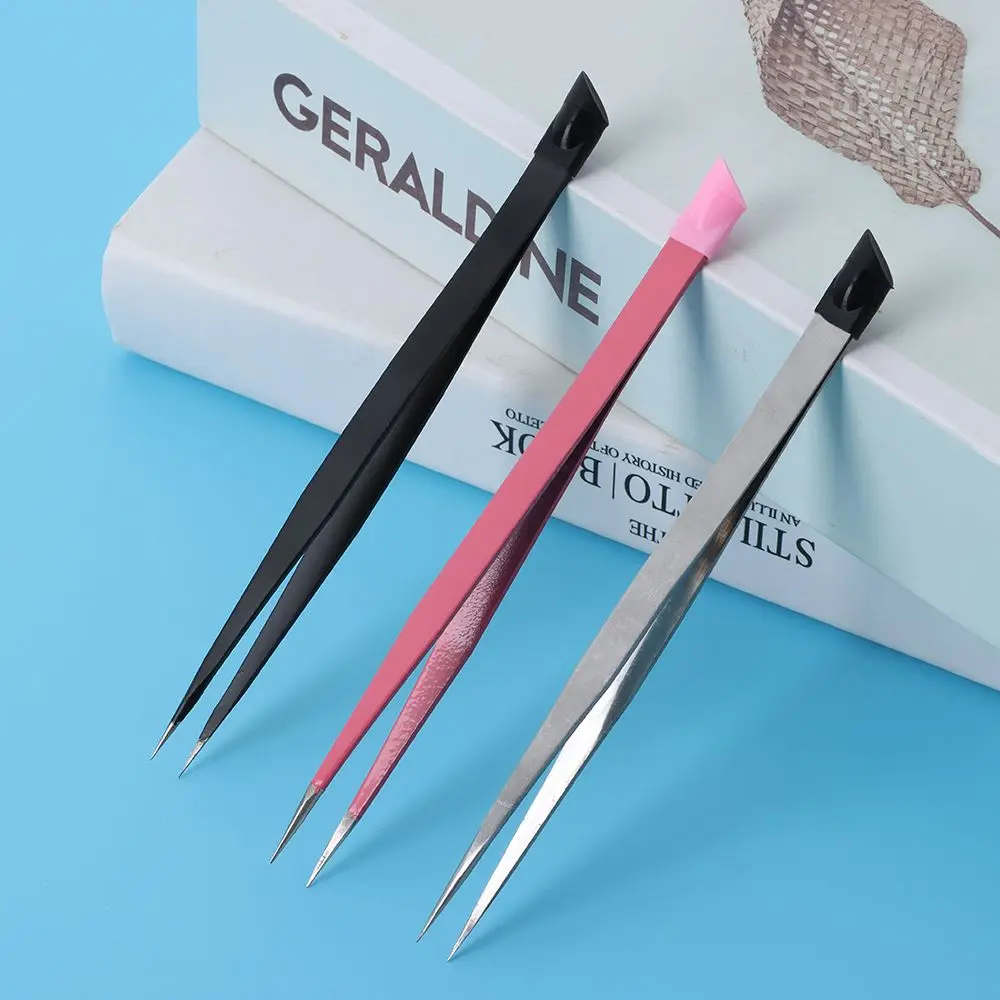 

2 in 1 Straight Head Silicone Head Stainless Steel Nail Tweezer Embossed Stick Manicure Tool Rhinestones Picker