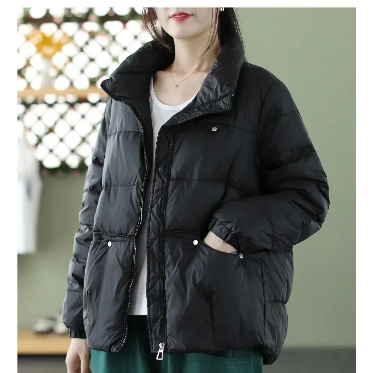2023 New Winter Women Korean Style White Duck Down Jackets Fashion Casual Female Long Sleeve Zipper Loose Coats Tops C59