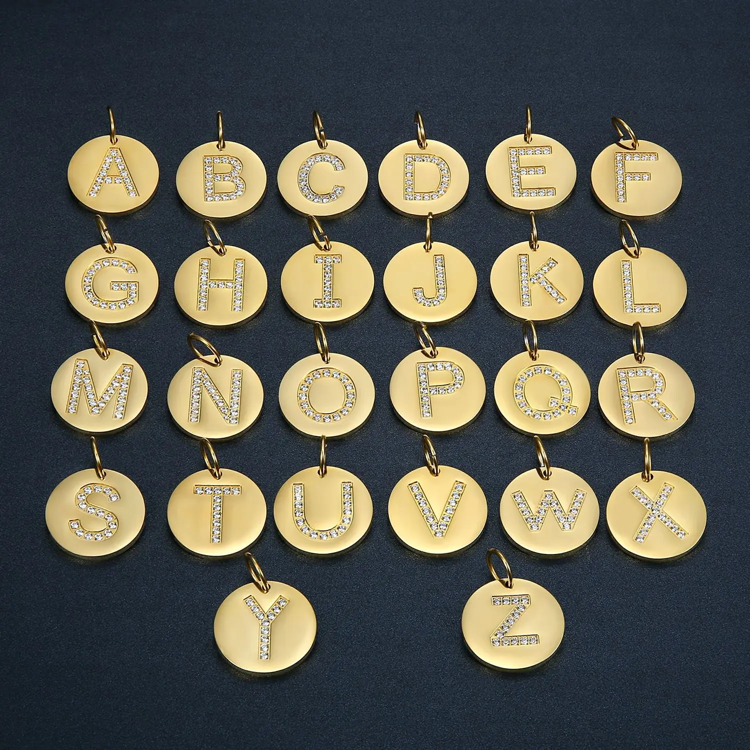 

DIY 18K золото титановая сталь монета круглая тарелка одно отверстие 26 Английских Букв набор кулон/подвеска