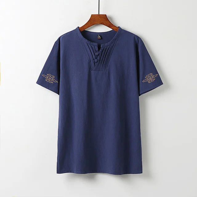 

Men's Large Size Clothing T Shirts Linen Chinese Style Summer V-neck Big Short Sleeve T-shirt Male Tee Tops Plus 6XL 7XL 8XL 9XL