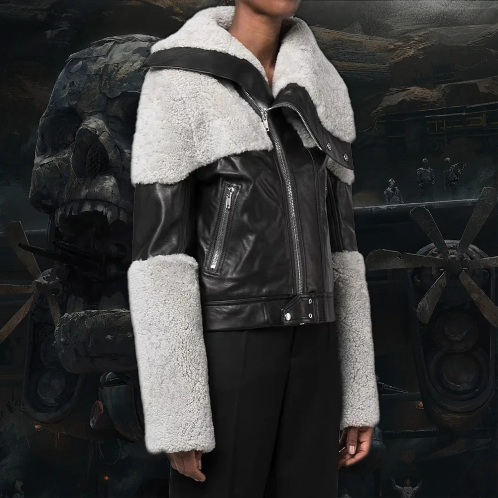 

Женская кожаная куртка NIGO с лоскутным воротником Ngvp # nigo6628