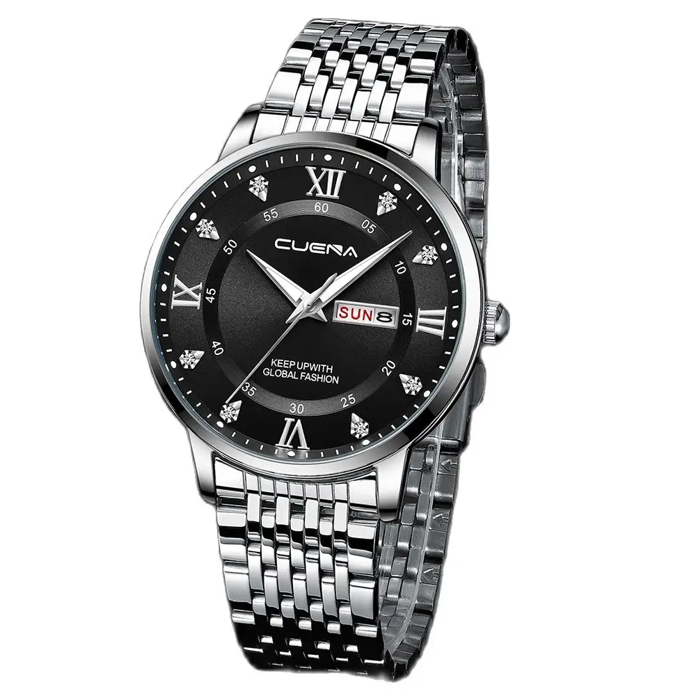 

Часы наручные CUENA Мужские кварцевые, роскошные стильные водонепроницаемые спортивные с ремешком из нержавеющей стали, с датой, для отдыха часы мужские