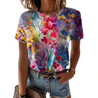 summer fashion printed t shirt casual womens clothing short sleeve flower pattern t shirt o neck regular women t shirt 6xl top