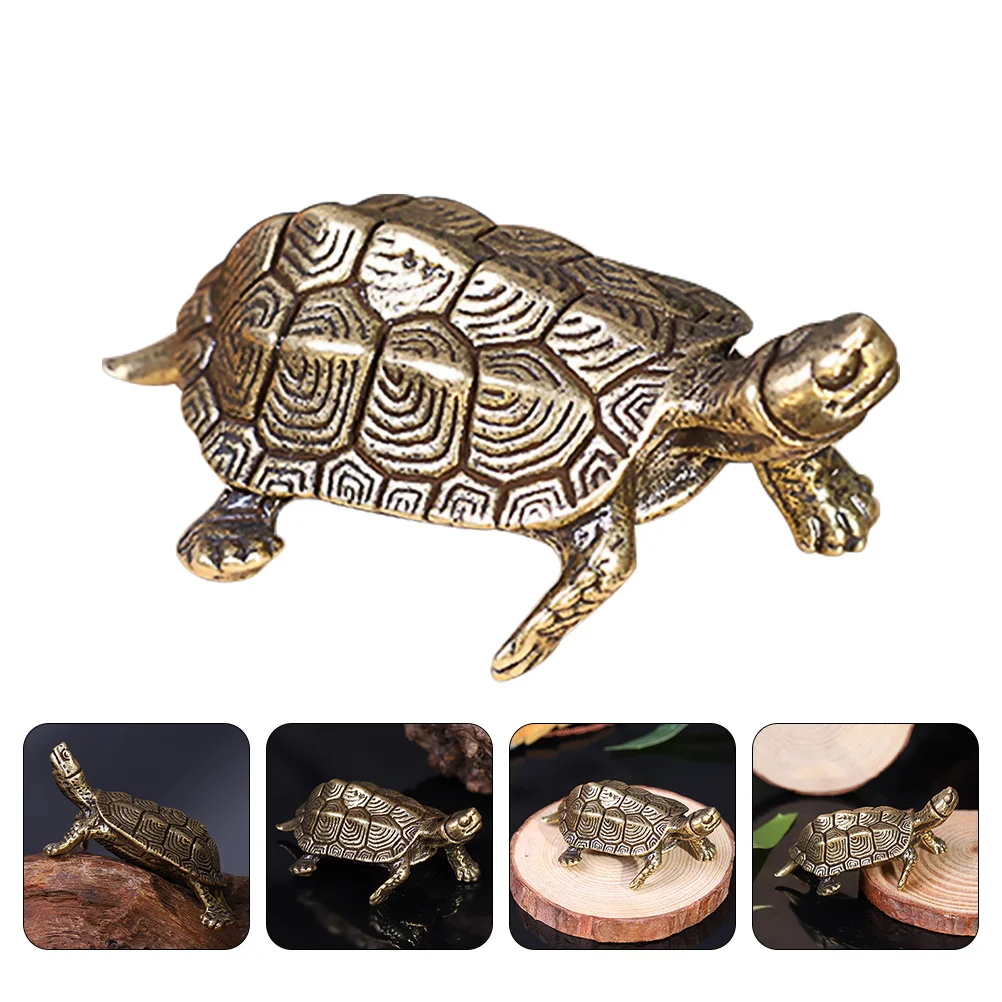 

Turtle Tea Ornament Pet Sculpture Longevity Decor Desktop Brass Statue Sea Decoration Adornment Mini Tabletop Cattle Animal