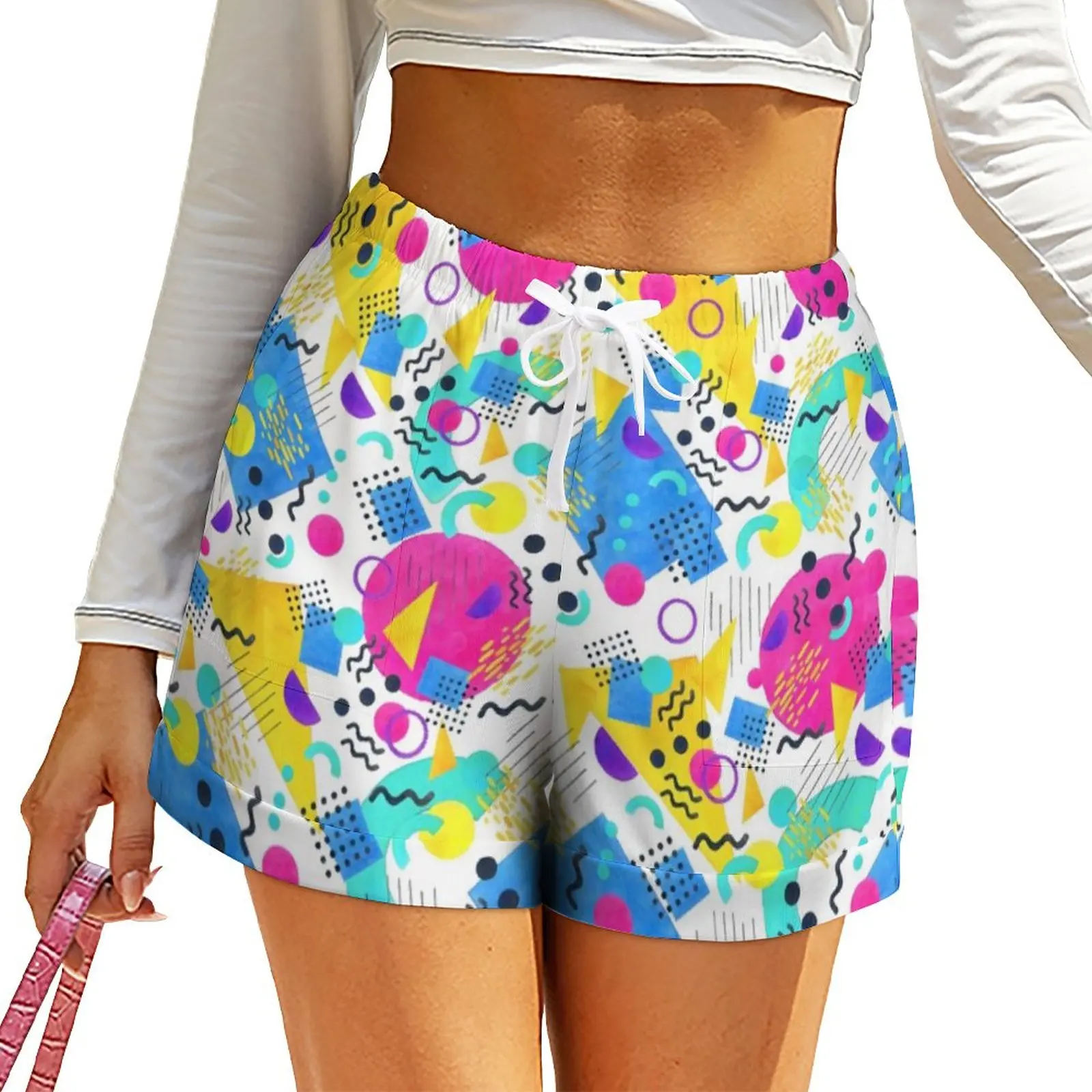 

Colorful Memphis Shorts Geometric Retro Abstract Street Style Graphic Shorts High Waist Oversized Short Pants Harajuku Bottoms