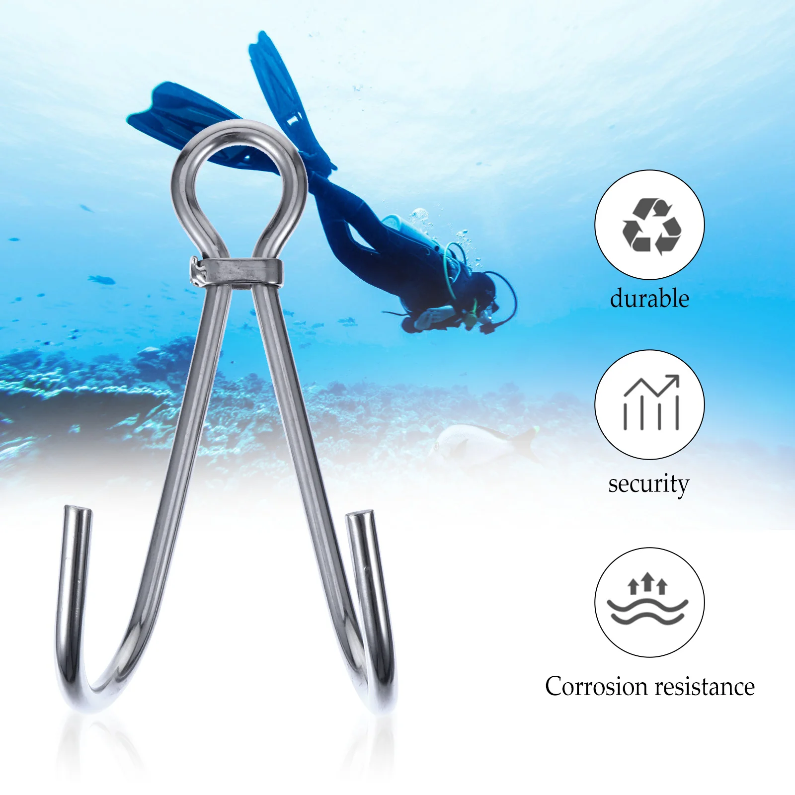 

1pc 316 Stainless Steel Diving Equipment Double Sturdy Diving Stream Hook