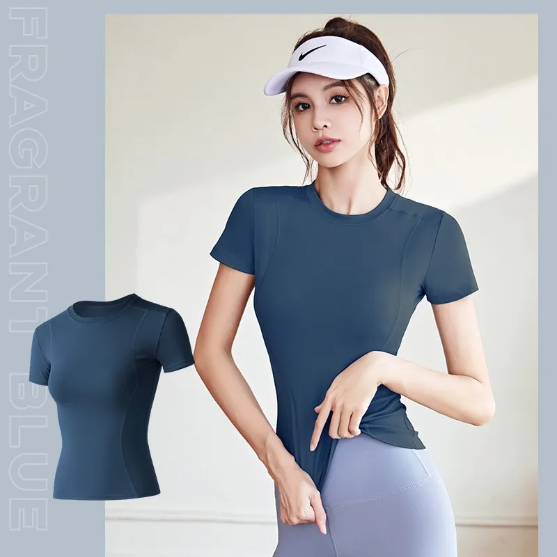 6 Colors Women's Sports Tight-Fitting Solid T-shirt Short-sleeved High Elastic Top Tee Spring and Autumn Thin Yoga Clothes