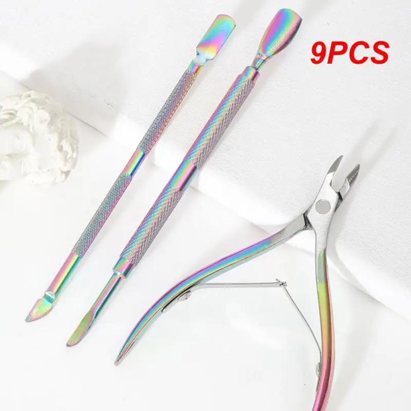 

9PCS Stainless Steel Cuticle Nipper Clipper Dead Skin Remover Scissor Cutter Rainbow Plier Metal Nail Art Manicure Pedicure