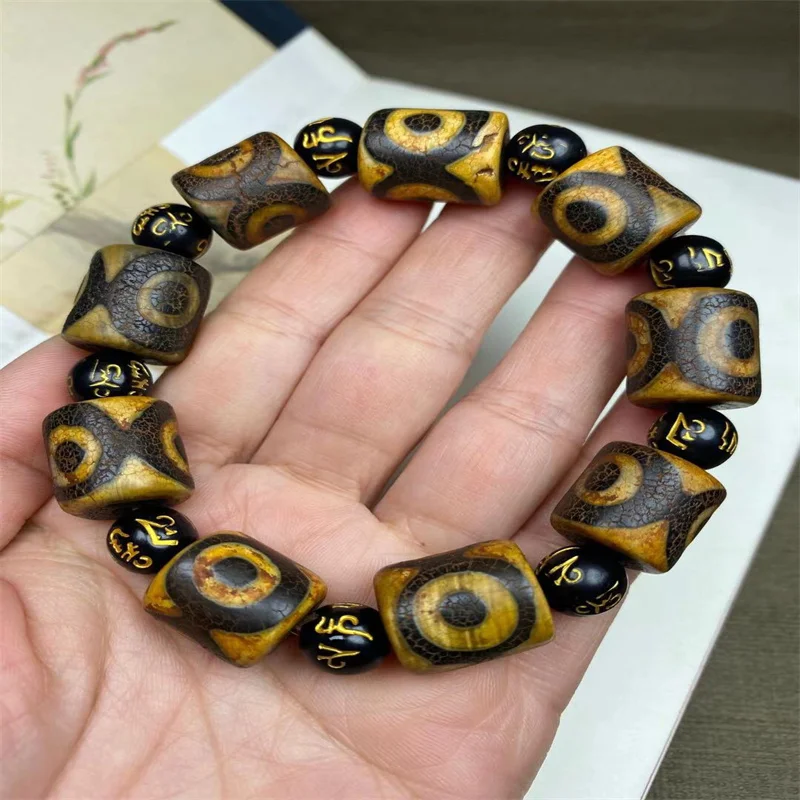 

Hot Selling Natural Hand-carved Tibetan Nine-Eyed Dzi Beads Bracelet Fashion Jewelry Bangles Men Women Lucky Gifts 1