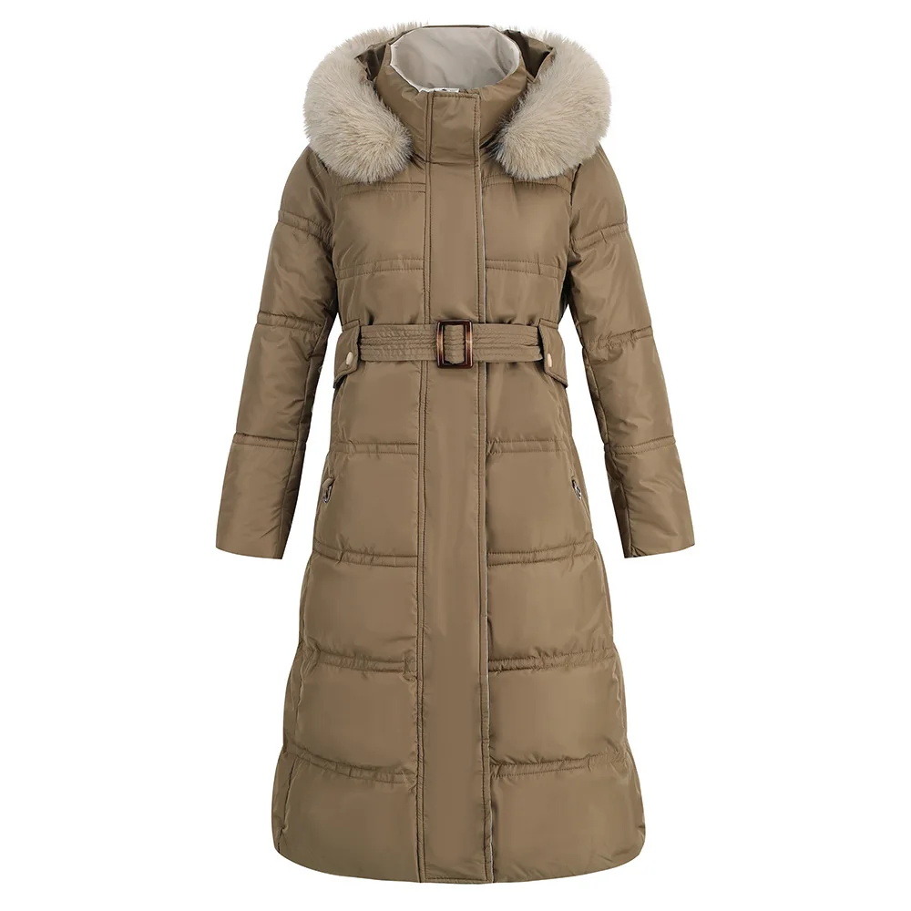 Wool Collar Color Contrast Coat 2022 Winter New Slim Down Cotton Jacket Medium Long Coat Women and  Winter Coat Women