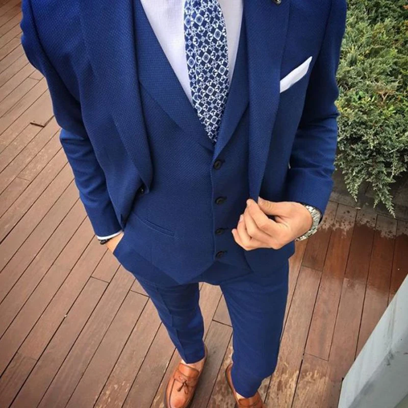 Blue Men's Blazer Slim Fit Comfortable Men's Suit (Jacket + Pants + Vest)