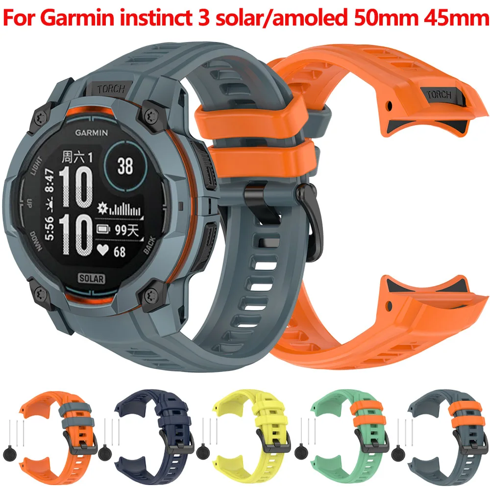 Фото Силиконовый ремешок для Garmin Instinct 3 Amoled 50 мм 45 мм, оригинальный официальный браслет для Garmin Instinct 3 Solar, ремешок 45 мм 50 мм №1