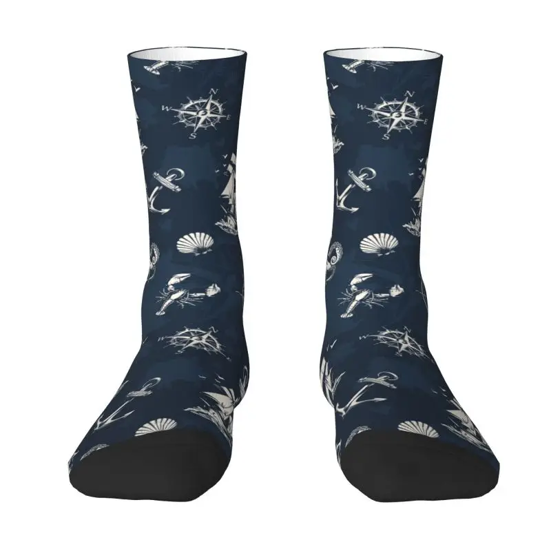 

Vintage Nautical Symbol Dress Socks Men's Women's Warm Fashion Novelty Sailor Anchor Compass Crew Socks