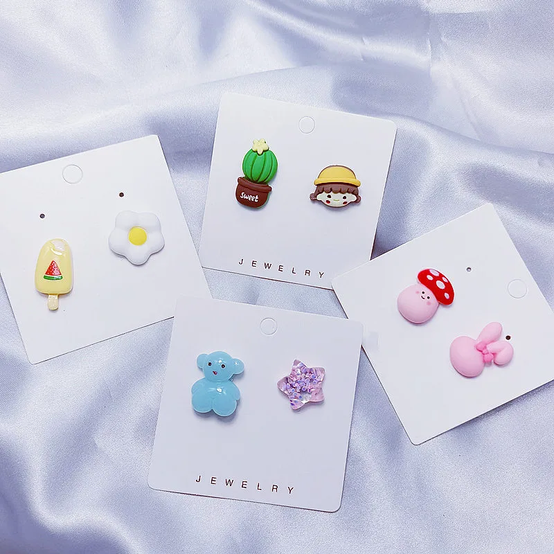 

New Personality Lucky Star Ice Cream Mushroom Bear Girls Earrings For Gift Fashion Korean Lovely Asymmetric Summer Stud Earrings