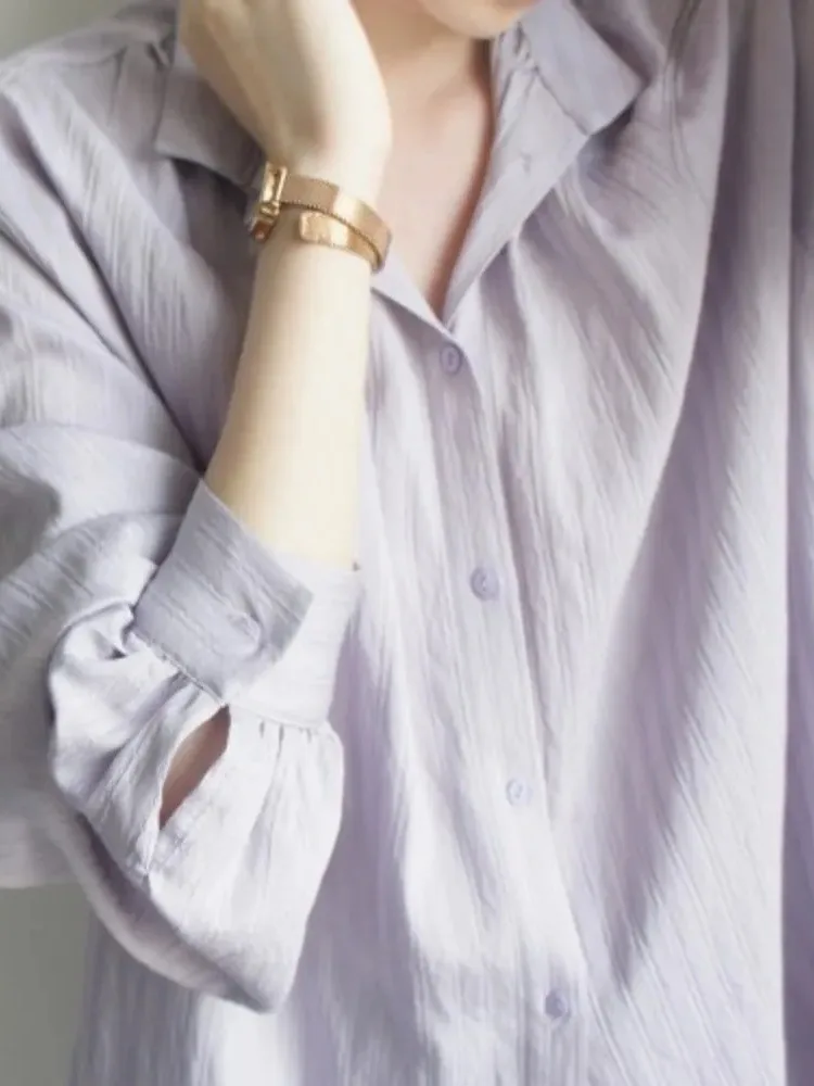 Весенние и осенние женские рубашки с длинными рукавами в темную полоску