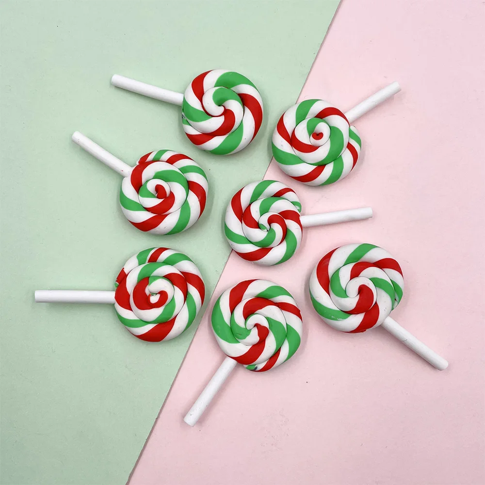 

10 шт./лот рождественские разноцветные глиняные леденцы с плоским основанием для скрапбукинга, поделки, аксессуары «сделай сам», банты для волос, центральное украшение 26x48 мм