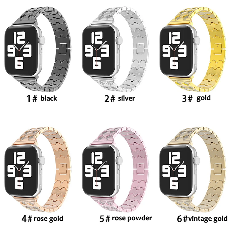 Stainless Steel Strap For Apple Watch band 7 45mm 41mm 44mm 40mm 42mm woman Diamond Metal watchband Bracelet iwatch 4 5 6 SE 7