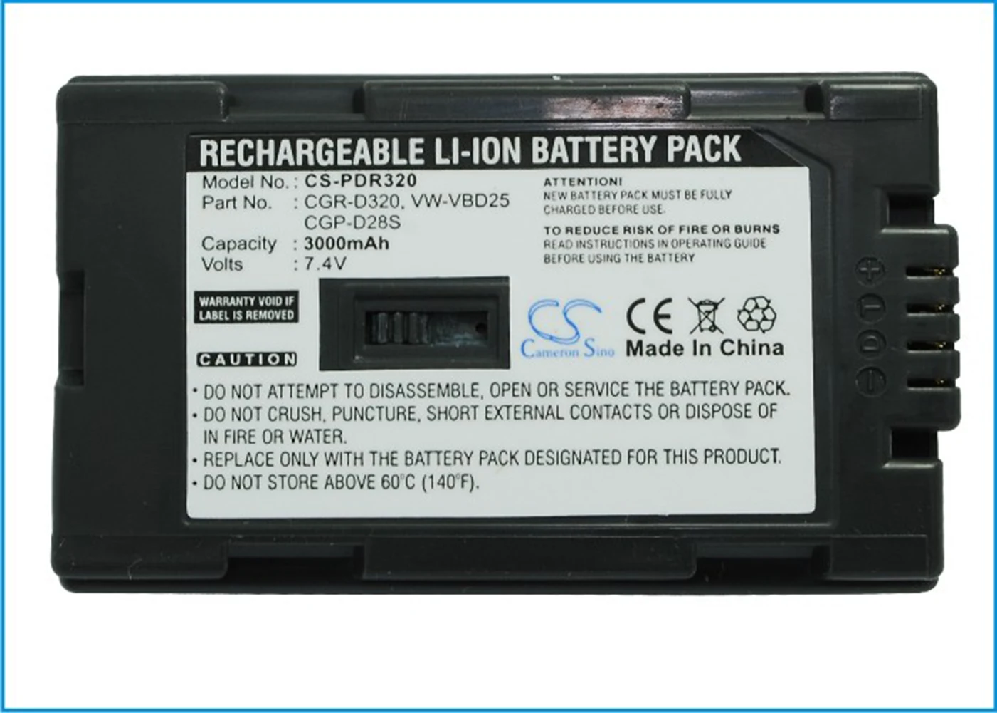 

Cameron Sino 3300mA Battery for Panasonic PV-DV600,PV-DV600K,PV-DV700,PV-DV710,PV-DV800,PV-DV800K CGP-D28S,CGR-D320,VW-VBD25